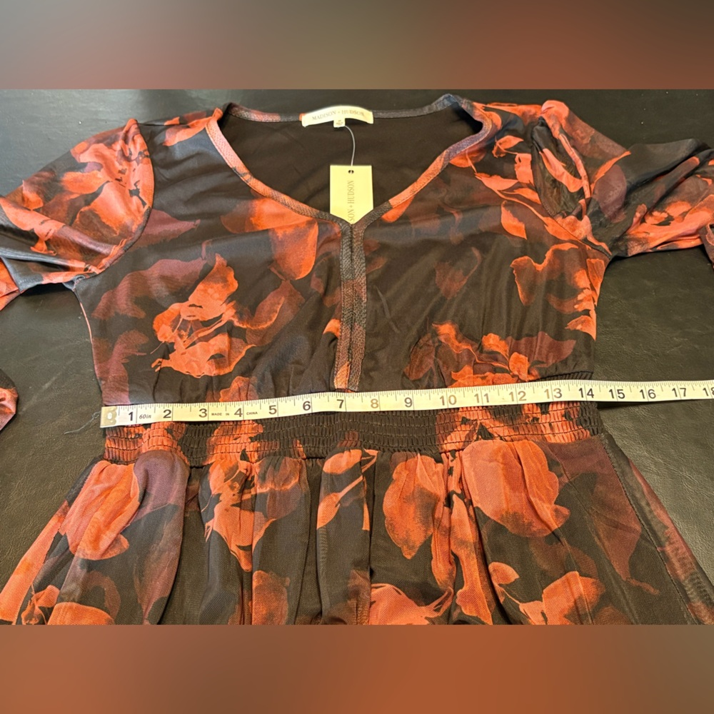 Madison + Hudson Chic Black and Rust Floral Long Sleeve Dress size M NWT - Picture 8 of 11